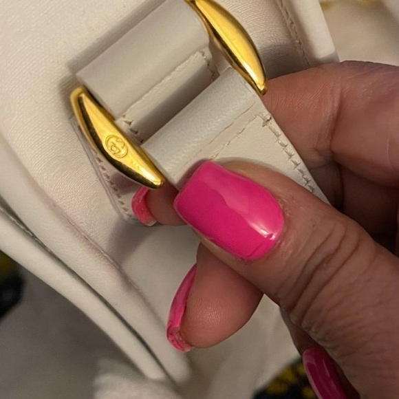 Gucci-Gucci Shoulder Bag White GG Coated Canvas Leather Trim with Webbing - Picture 3 of 11